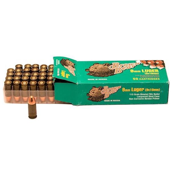 Picture of Ammo, Brown Bear, AA919RFMJ, 9MM LUGER, 115 gr., FMJ, 500rds (50 rd per box, 10 boxes per case)