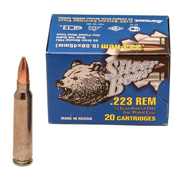 Picture of Ammo, Silver Bear, AS223FMJ, .223 REM, 55 gr., FMJ, 20rd per box, 500rd per case, 25 boxes per case