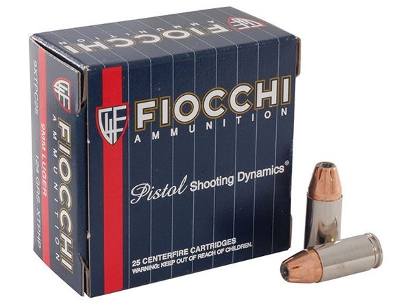 Picture of Fiocchi Ammunition 9mm 124 Grain Hornady XTP Jacketed Hollow Point 25 Round Box