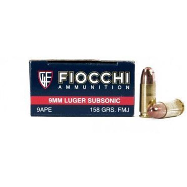 Picture of Fiocchi 9mm Luger Subsonic Ammo 9APE Shooting Dynamics 158 Grain FMJ Bullets (Box of 50 Round)