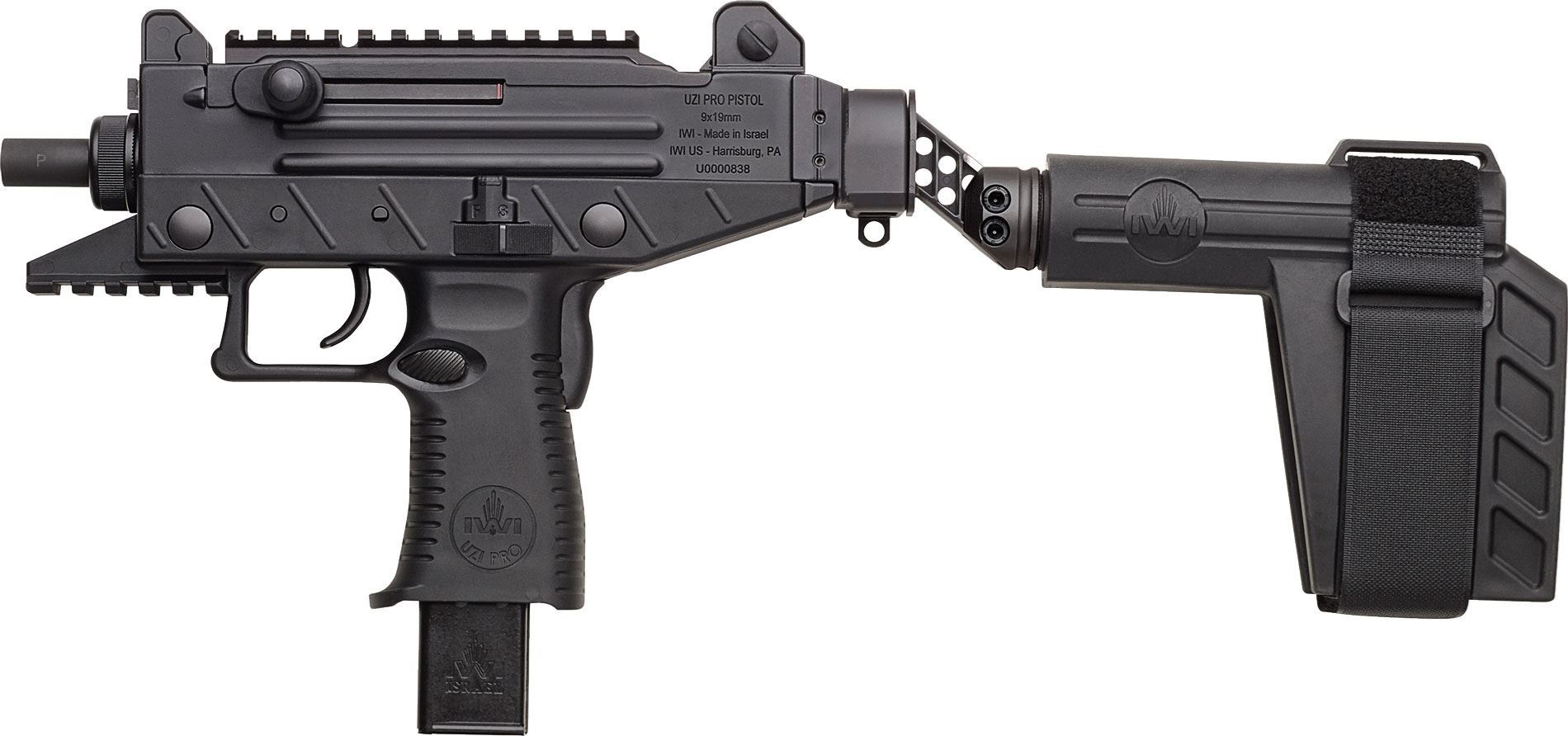 IWI UZI Pro Pistol with Stabilizing Brace 9mm 4.5 in. Black 25 rd.