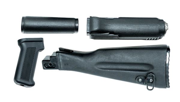 Stock set, includes US made black polymer buttstock and pistol grip, Bulgarian polymer handguards
