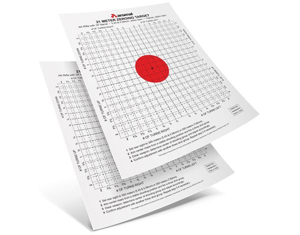 Precision Type Targets for the Elevation Wrench - Front Sight Post Adjustment Tool. A pack of 10 targets for AK Rifles 21-METER ZEROING TARGET