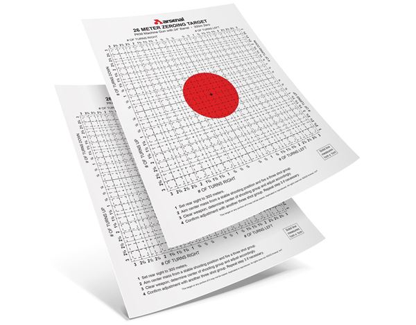 Precision Type Targets for the Elevation Wrench - Front Sight Post Adjustment Tool. A pack of 10 targets for PKM 26-METER ZEROING TARGET