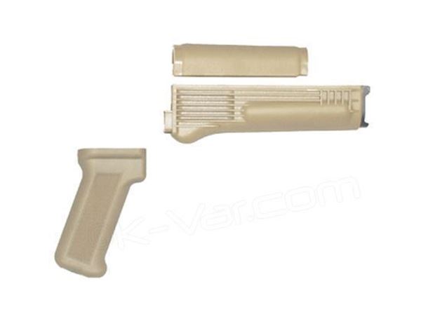 Picture of Arsenal Desert Sand Handguard Set with Stainless Steel Heat Shield and Pistol Grip for Stamped Receivers