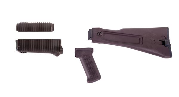Picture of Arsenal Plum Polymer Left-Side Folding Buttstock Set with Stainless Steel Heat Shield and Pistol Grip for Krinkov Stamped Receivers